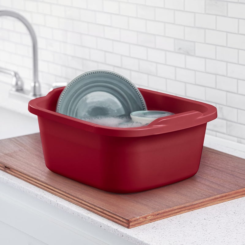 Sterilite 12 Qt Dishpan, Bin Ideal for Soaking and Cleaning Dirty Dishes in the Kitchen Sink, Red, 8-Pack - Image 3